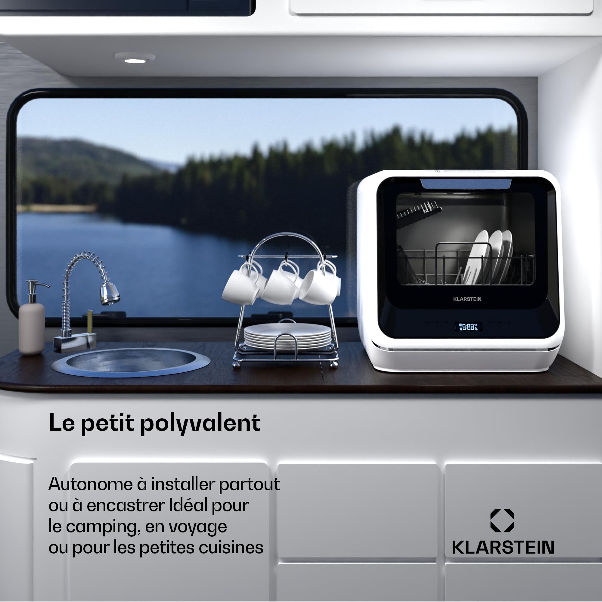 Klarstein Amazonia Mini Lave Vaisselle Compact 7 Programmes 5L Réservoir Raccordement Classe D 58dB Affichage Digital Noir