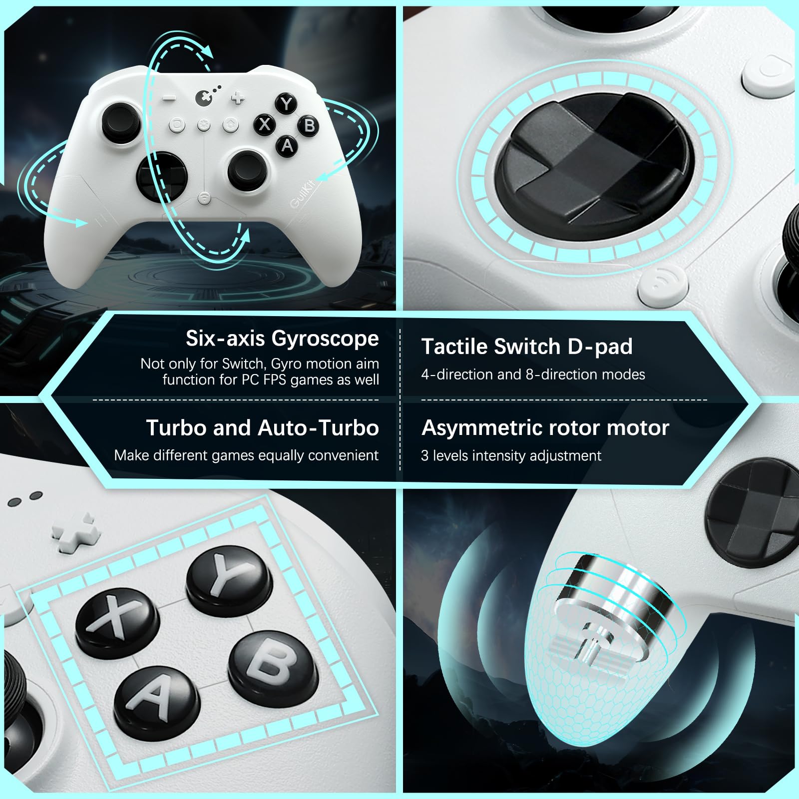 GuliKit ES PRO Manette Sans Fil pour Switch 2/1, PC, Steam Deck (Blanc) | 3.25ms de Latence Faible, Joysticks Magnétiques TMR, Réveil Switch 1/2, D-Pad à Interrupteur Tactile
