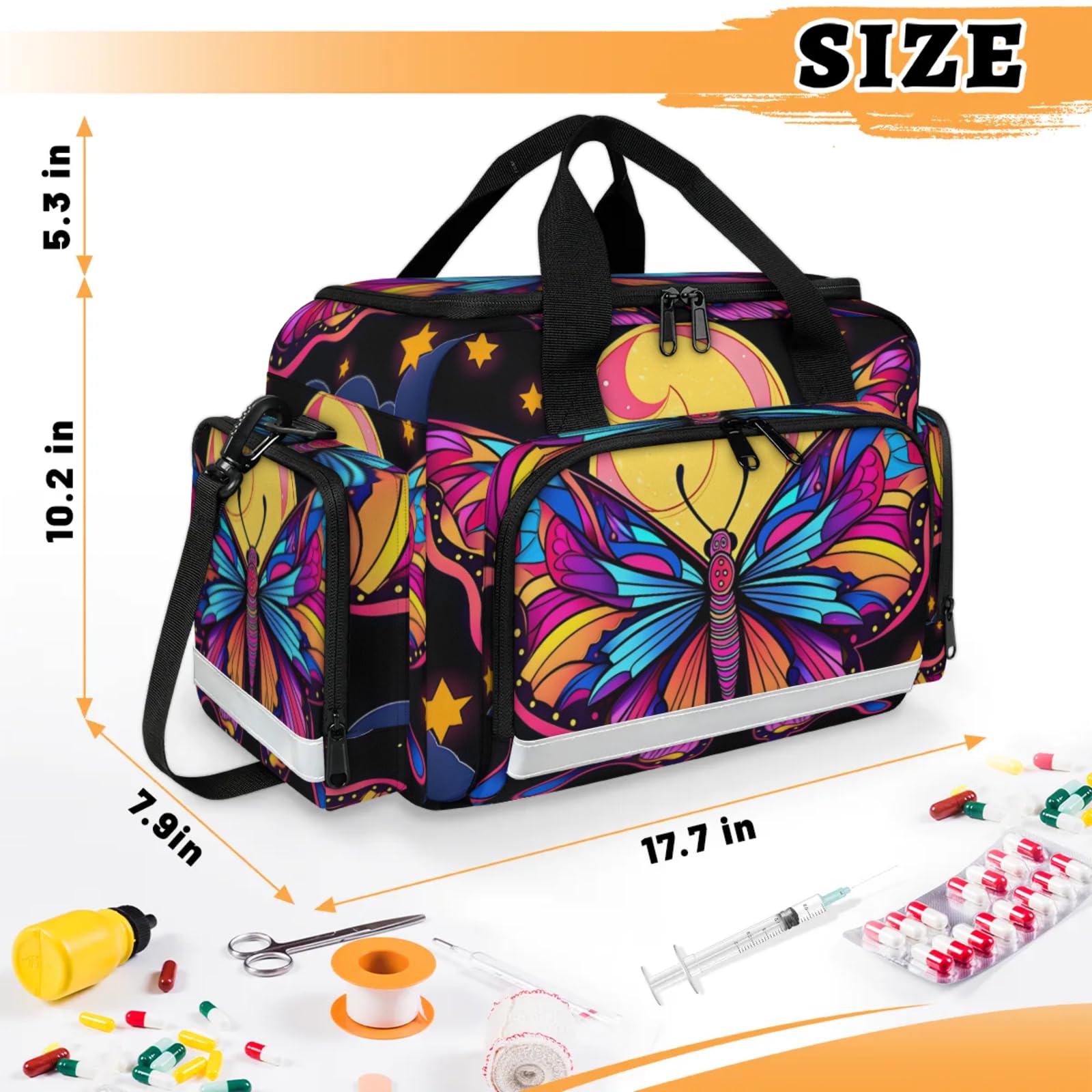 GzLeyigou First Aid Bags Empty, Tiny Butterfly Emergency Bag First Aid Kit Multiple Compartment Kit Carrier On Call Trauma Bag For Paramedics Emergency Medical Supplies Kit
