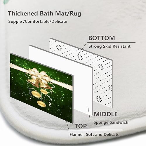 Miniatura 6 de Juego de 4 cortinas de ducha de Navidad con diseño de copo de nieve, fondo rojo, decoración con alfombras antideslizantes, tapete en forma de U,