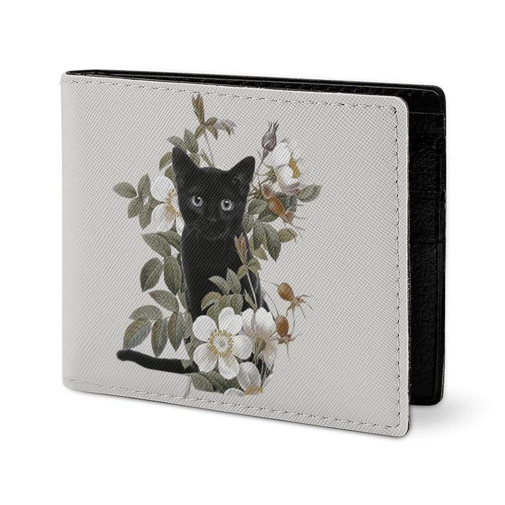 Amazon | 財布 二つ折り 花 黒猫 ネコ柄 猫柄 2つ折り財布