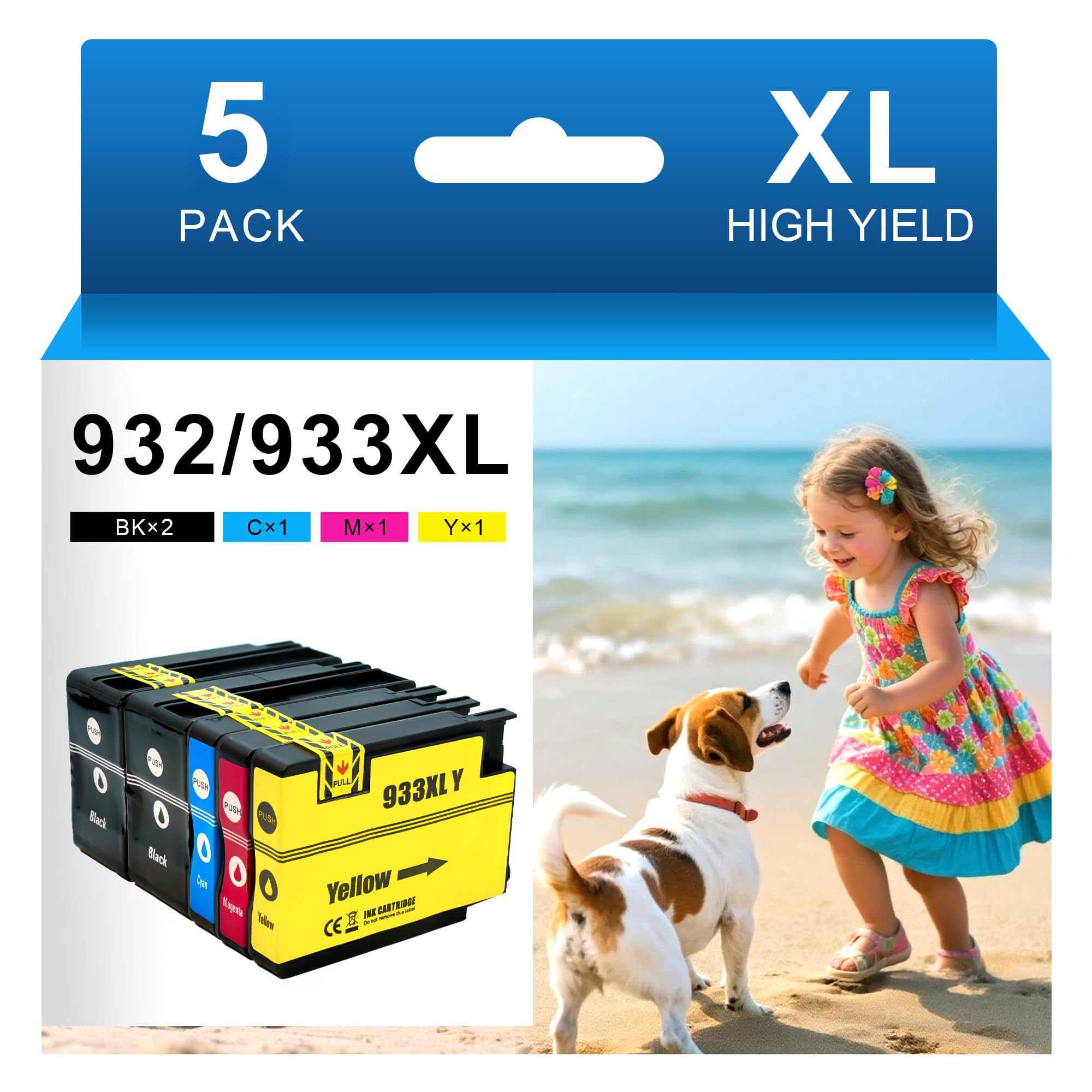 Aurotec 932XL 933XL Cartucce d'inchiostro Multipack Compatibili per HP 932 933XL Multipack per HP OfficeJet 6600 Cartucce, 932XL 933XL per HP OfficeJet 6700 7510 7612 7110 6100 7610 6110 (5-pack)