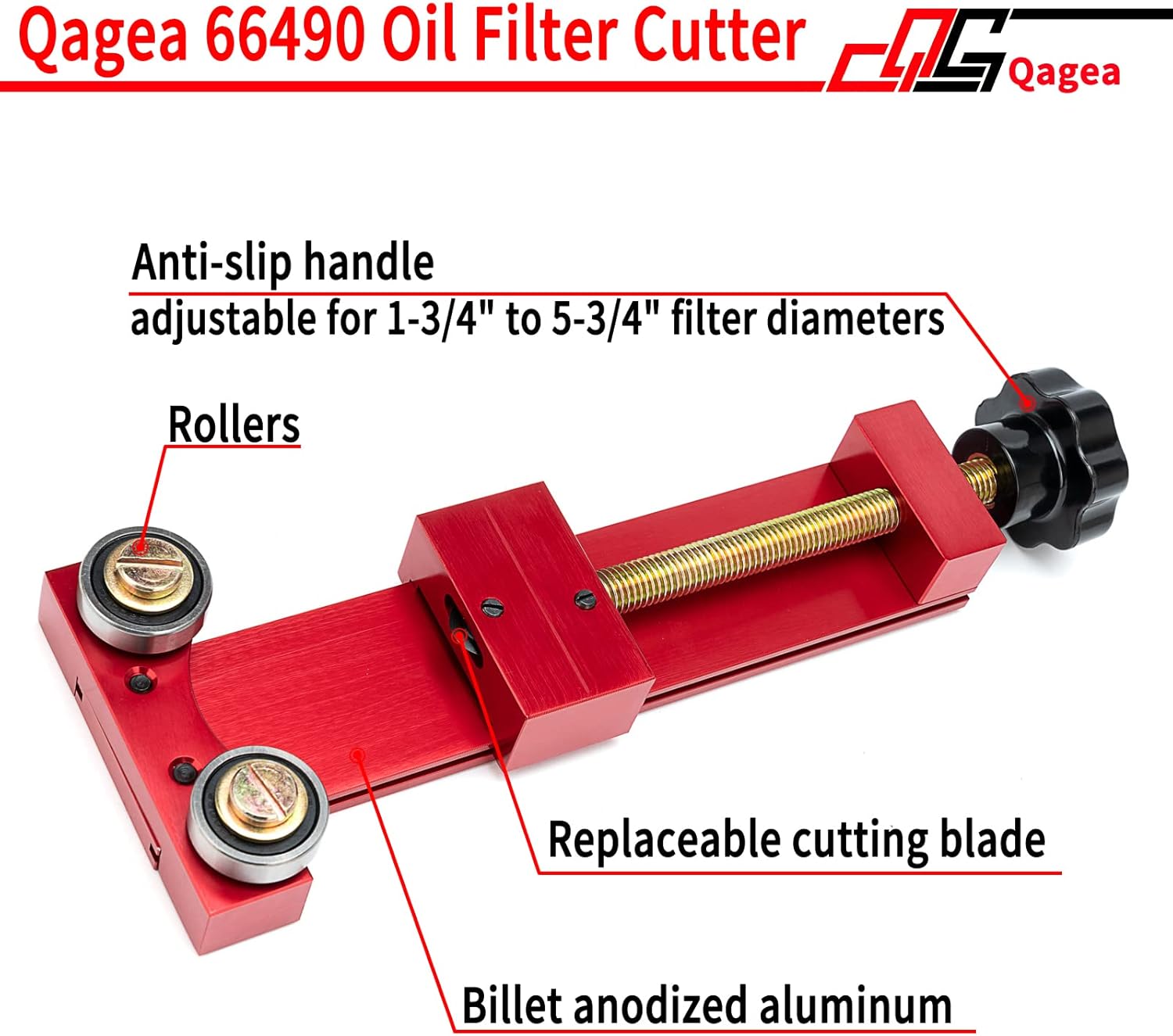 Qagea 66490 Oil Filter Cutter with Nylon Vise Jaws, Oil Filter Cutting Tool for Filter Cutting Range 1-3/4" to 5-3/4"