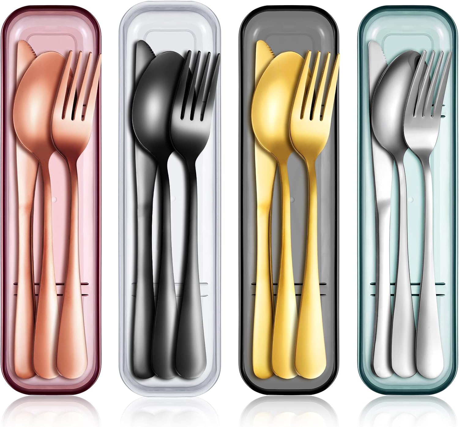 Yinkin 4 Pack Travel Silverware Set with Case for Lunch,Gold