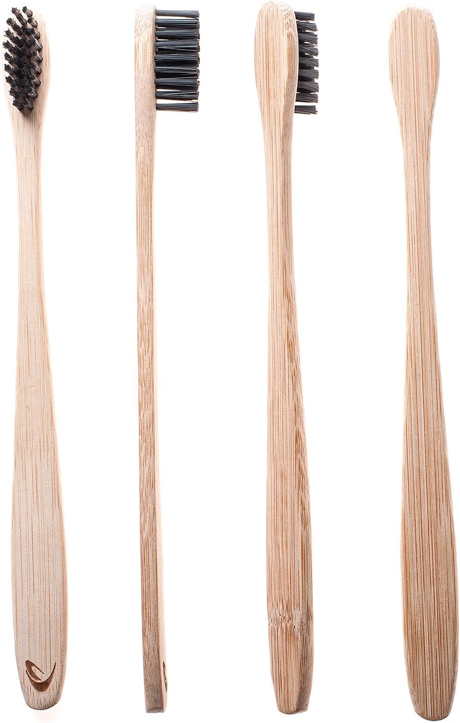 Bamboo Toothbrush with Charcoal Bristles by TEVRA - Natural Dental Care for All Family | Biodegradable | Medium Bristles | BPA Free | Vegan | Zero Plastic Packaging | Eco Friendly | Pack of 4