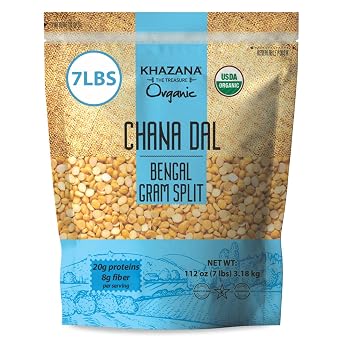 Khazana ORGANIC Chana Dal 7lb - Bengal Gram Split - Non-GMO, Gluten Free & Kosher - Authentic Lentils From India