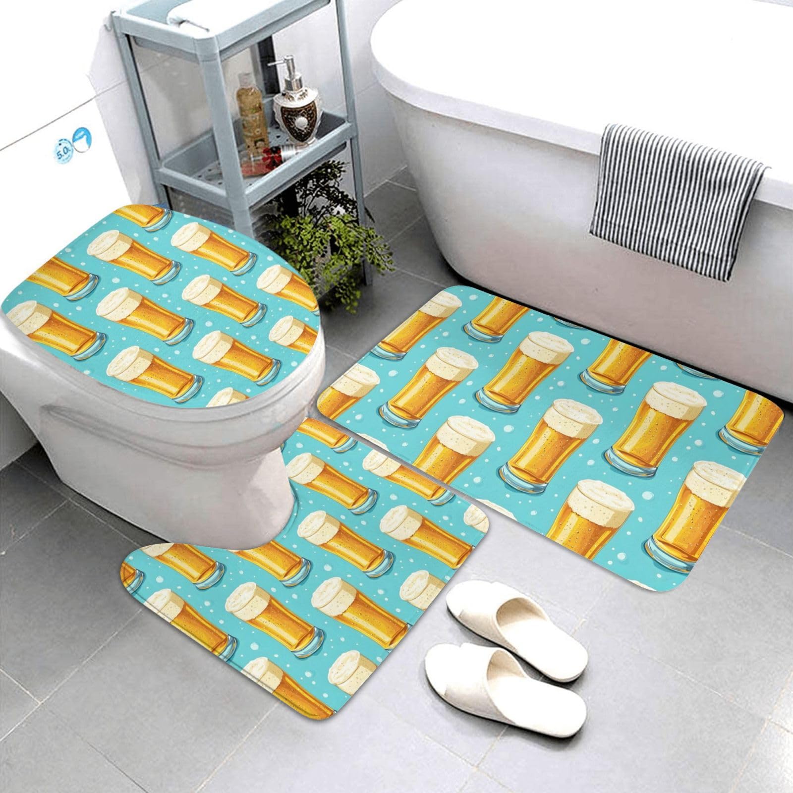 Tapis de bain doux pour wc ensemble de salle de bain 3 pièces lavable