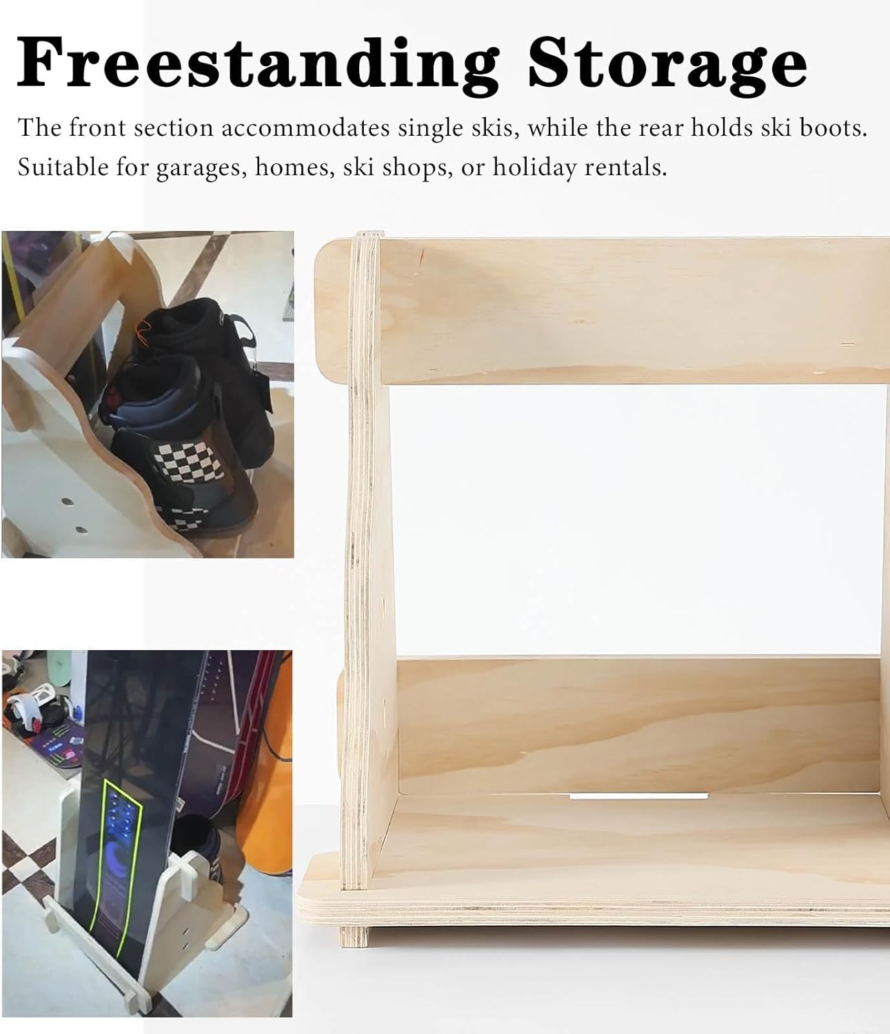 Freestanding Solid Wood Ski & Snowboard Rack - Vertical Storage for Twin/Single Boards - Stylish Home Organizer & Durable Gear Display - Perfect for Ski/Snowboard Equipment (Medium)