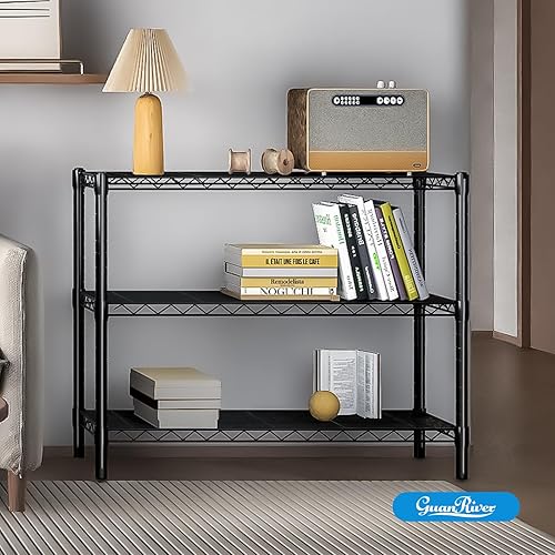 Miniatura 7 de Estantería de metal ajustable de 3 estantes para oficina, cocina, dormitorio, baño, lavandería, despensa, sótano, garaje (negro, 36 pulgadas de