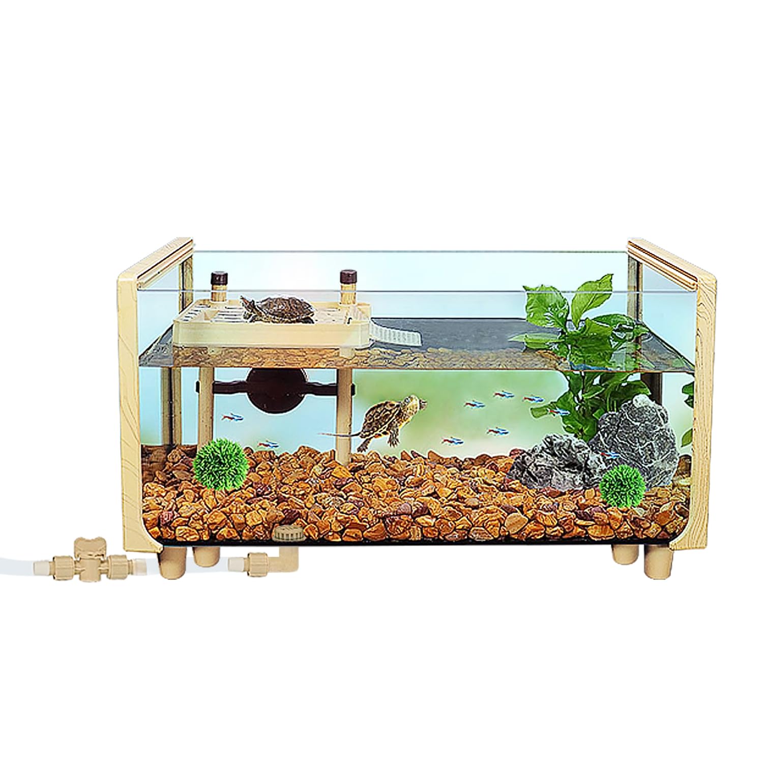 Reptile Growth Glass Turtle Tank Turtle Aquarium with Floating Platform,Anti-Escaping Reptile Terrarium, Easy to Clean and Change Water, Enclosure for Baby Turtles Crayfish Crab (Large)
