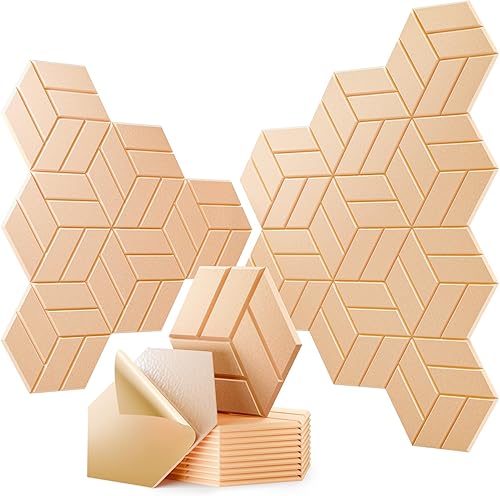 Miniatura 53 de 12 paneles acústicos autoadhesivos, paneles de espuma a prueba de sonido de 12 x 10 x 0.4 pulgadas para paredes, paneles de pared hexagonales