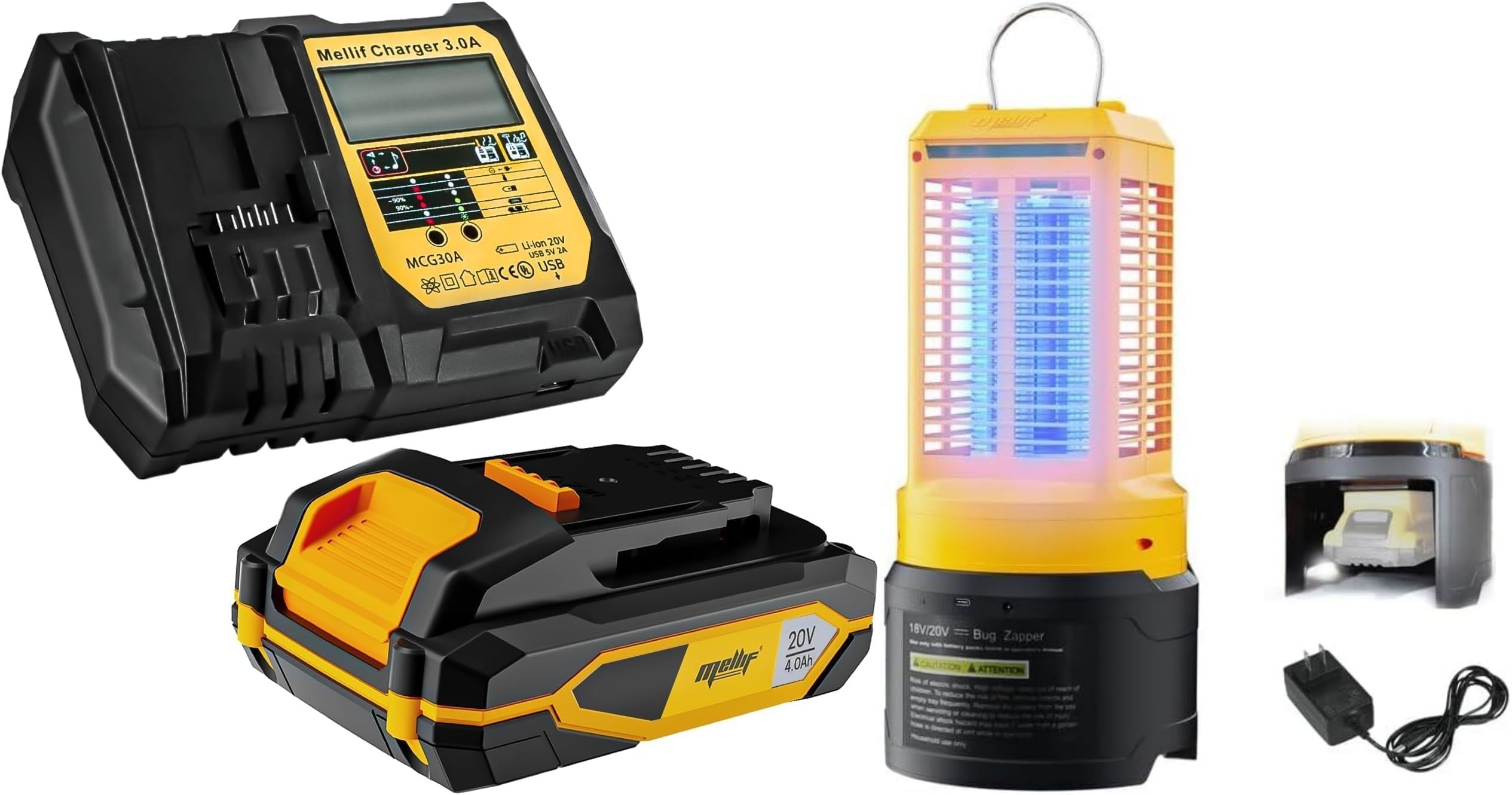 Bug Zapper Outdoor & Mellif Charger Kit, Compatible with DeWalt & Mellif 20V Tools & Batteries