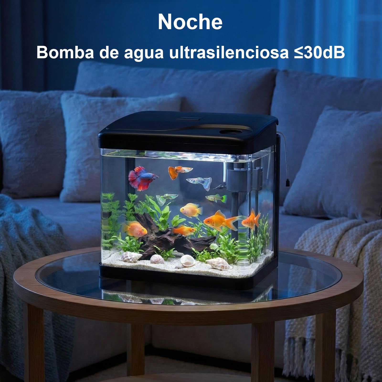 10L Acuario de Cristal Acuarios y Peceras Completas,con Sistema de Filtrado Integrado e Iluminación LED,Acuarios de Iniciación, Negro