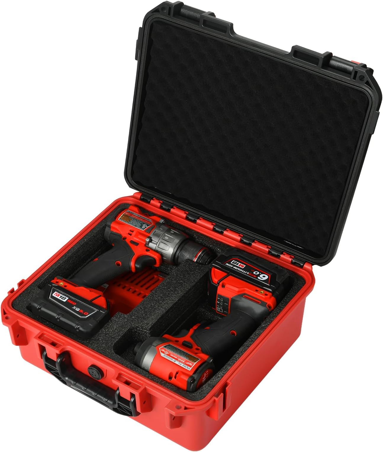 Tool Case for Milwaukee M18 Impact Drill Driver Combo Kit - Tool Box for Milwaukee Power Drill & Impact Set - Battery & Charger (Case Only) (Black & Red)
