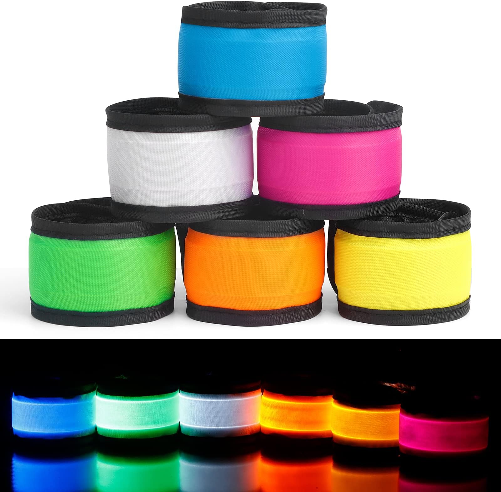 LED Light up Slap Wristband Toy, Flashing Bracelets for Kids, Glow in The Dark Armband, Night Safety Toys for Walking Running Camping, Easter New Year Party Supplies Goodie Bag Fillers Gift 6 Pack