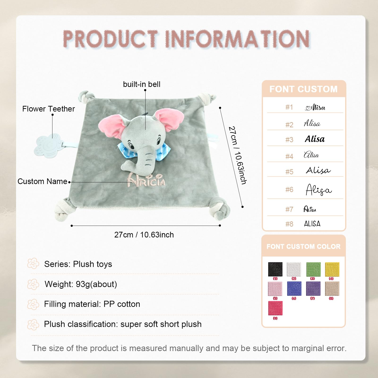 Doudou Neonato Personalizzata con Nome, Morbida Coperta Coccolosa per Neonati, Peluche Coniglio Bambini, Regalo Neonati Maschi e Femmine (C)