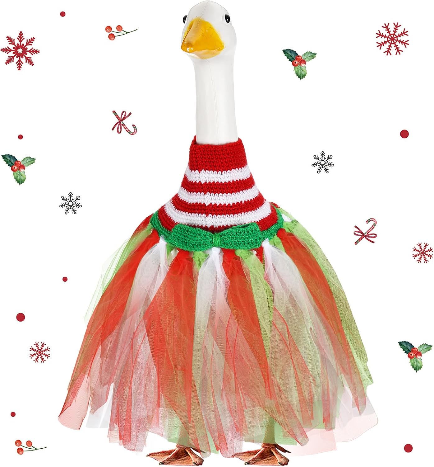 Eccliy Turkey Porch Goose Outfits Fall Thanksgiving Brown Crochet with Orange Tulle Skirt for 23" Lawn Statue Funny Porch Goose Costume Clothing for Thanksgiving Outdoor Garden Yard Patio Lawn Decor