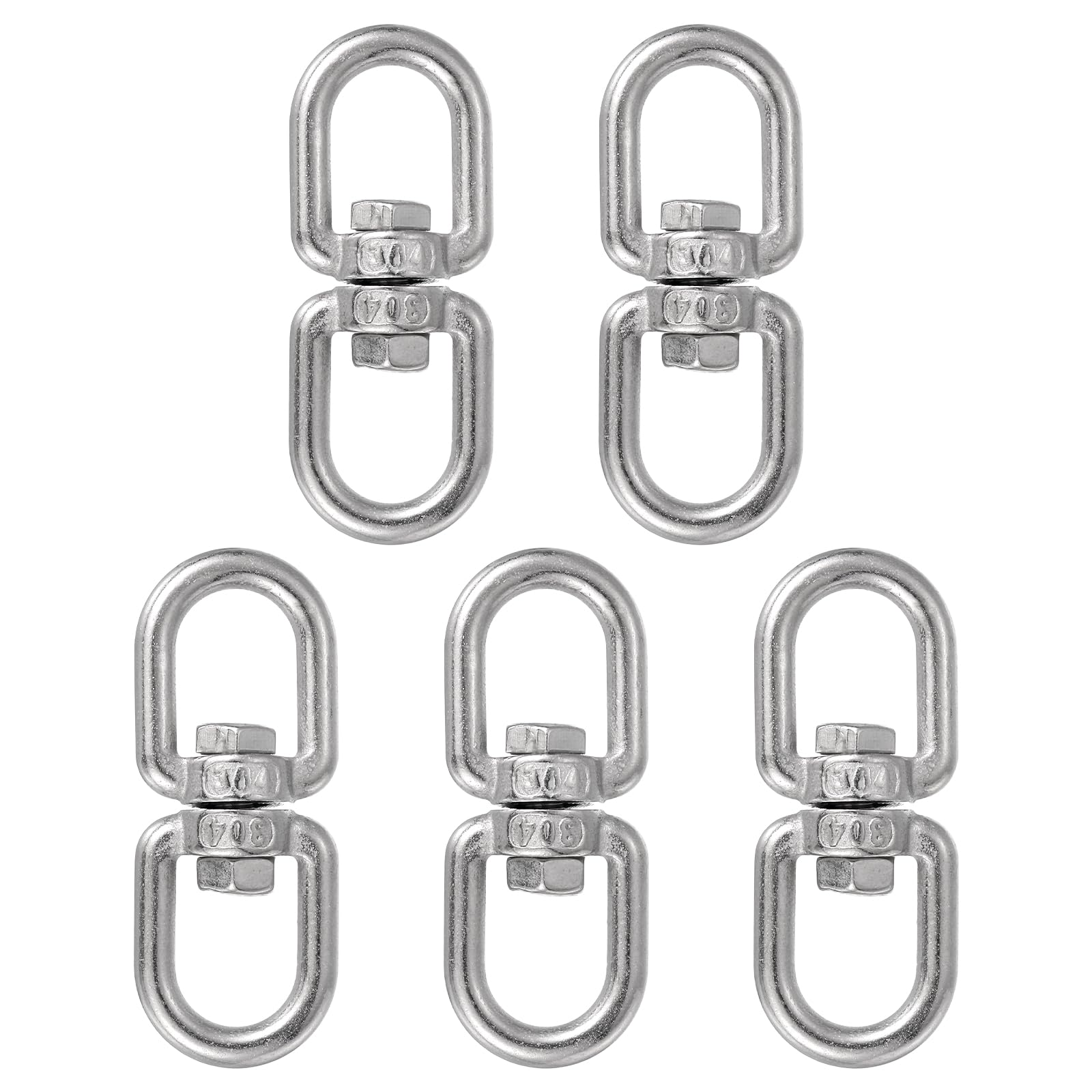 PATIKIL Double Ended Swivel Hook, (M6, 5Pcs), 304 Stainless Steel Eye to Eye Swivel Shackle Ring Connector, Suit for Marine/Tree Swing/Hammock Chair/Gardens/Outdoor Activities