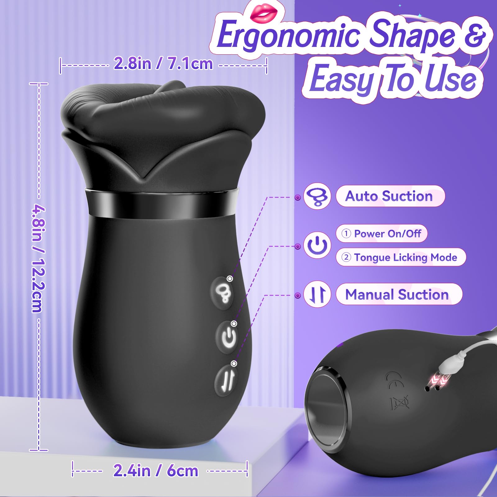 Vibrator Adult Sex Toys for Women - Sovokn 5IN1 Mouth Sucking Vibrator Rose Sex Toy, 10 Tongue Licking, 3 Auto & 1 Manual Sucking Adult Toys New APP, Anal Clit Nipple Vibrators Female Couples Sex Toys: Black