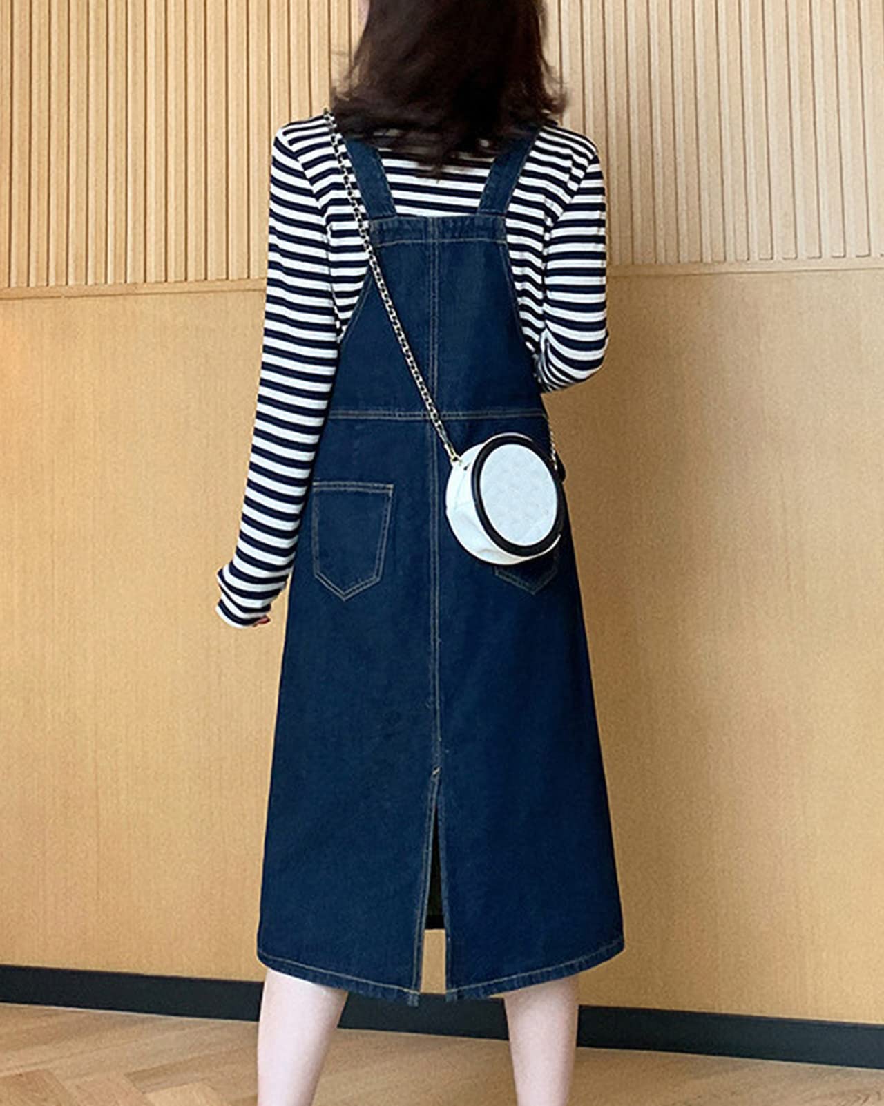 Vestido Peto Vaquero Mujer Corta Denim Dungarees Vestido Monos Peto de Falda con Bolsillos