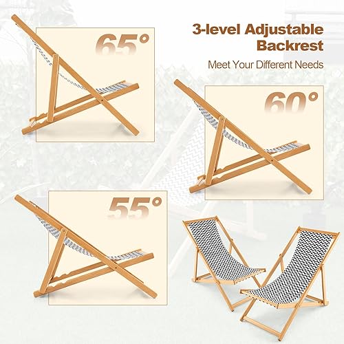 Miniatura 3 de Giantex Silla de camping plegable para patio  Silla de exterior con 3 posiciones ajustables, lona transpirable, silla de bambú para exterior,