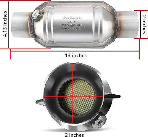 Miniatura 4 de WaSaett Convertidor catalítico universal de 2.5 pulgadas de entrada y salida de 2.5 pulgadas con puerto O2 y escudo térmico (cumple con EPA)