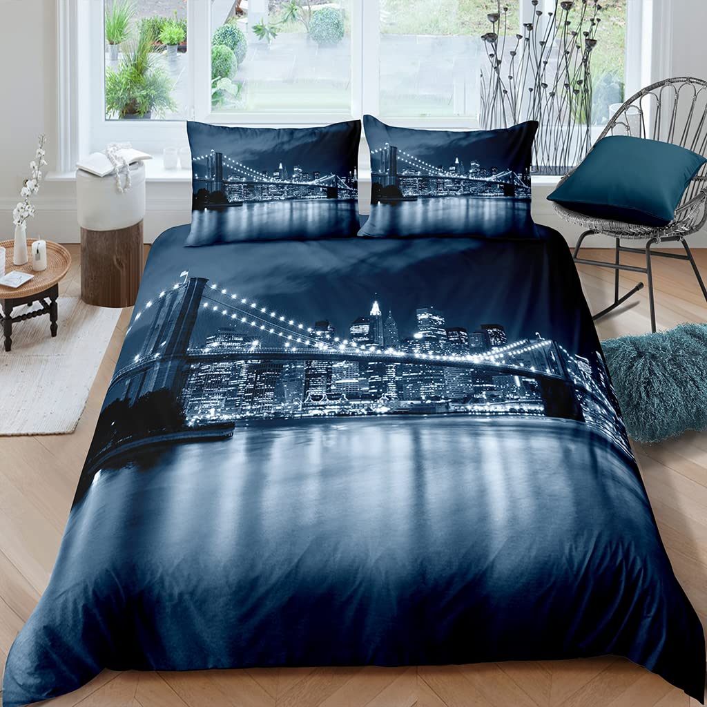 XPINGO New York Bedding Duvet Cover Set Double 200x200 cm 3 Pieces Soft Microfiber Quilt Duvet Cover with Zipper Closure 3D Abstract City Comforter Cover with 2 Pillowcases 50x75