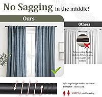 Vista 3 de Barras de cortina para ventanas de 48 a 93 pulgadas, barra de cortina de metal resistente de 5/8 pulgadas, paquete de 2 barras de cortina opacas