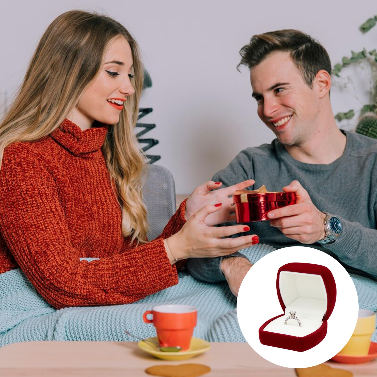 FuninCrea Caja de Anillos, Caja de Joyería de Terciopelo para Anillos para Boda Propuesta Compromiso, Caja Anillo Compromiso Pequeño Cajas de Almacenamiento de Anillos para Collares Pendientes