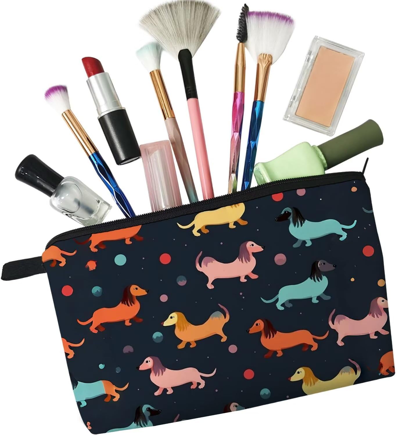 Funny Abstract Dachshund Makeup Bag Cute Small Organizer Zipper Pouch Colorful Puppy Cosmetic Bag Birthday Present for Dog Lovers Dachshund Mom Friends - Image 4