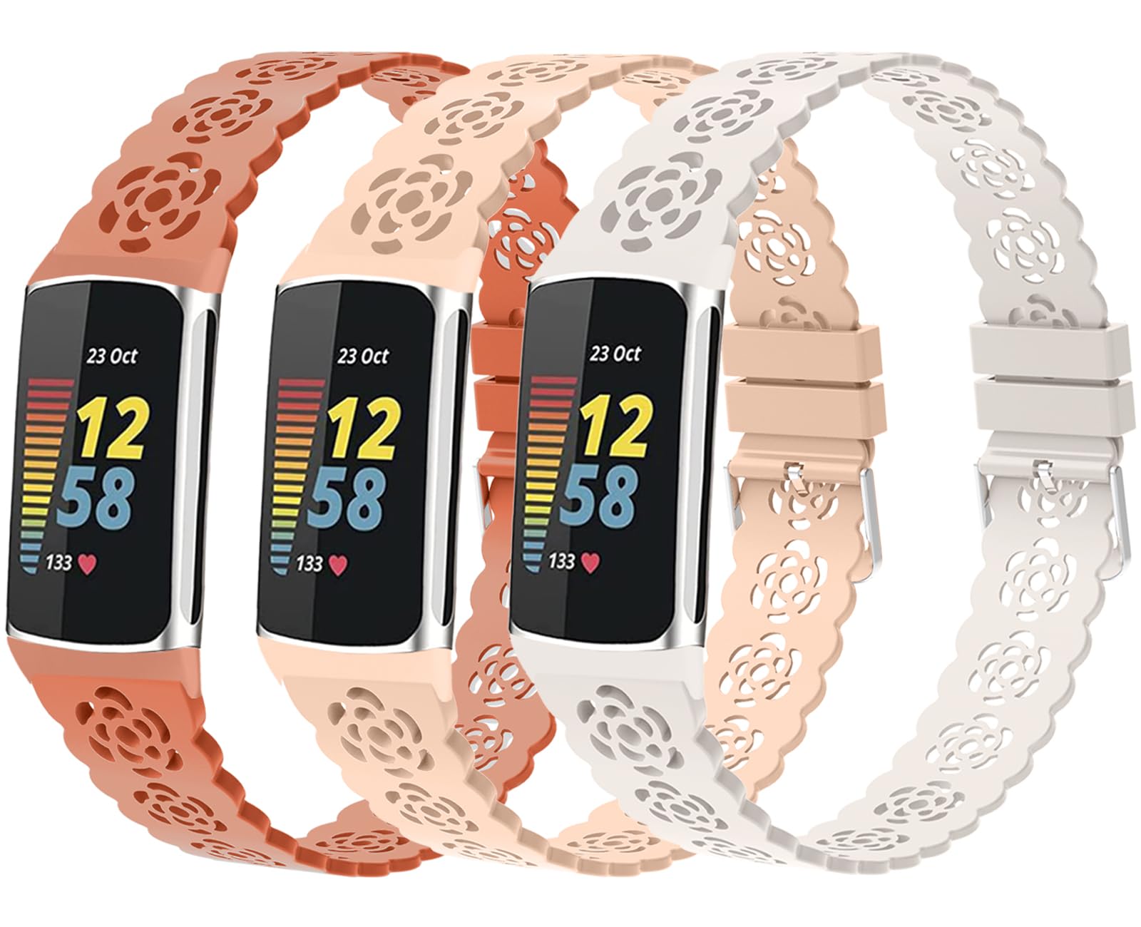 3-Pack Elastic Nylon & Slim Silicone Bands Compatible with Fitbit Charge 6/ Charge 5, Adjustable Breathable Replacement Stretchy Nylon Loop & Lace Silicone Wristband Sport Strap for Women Men