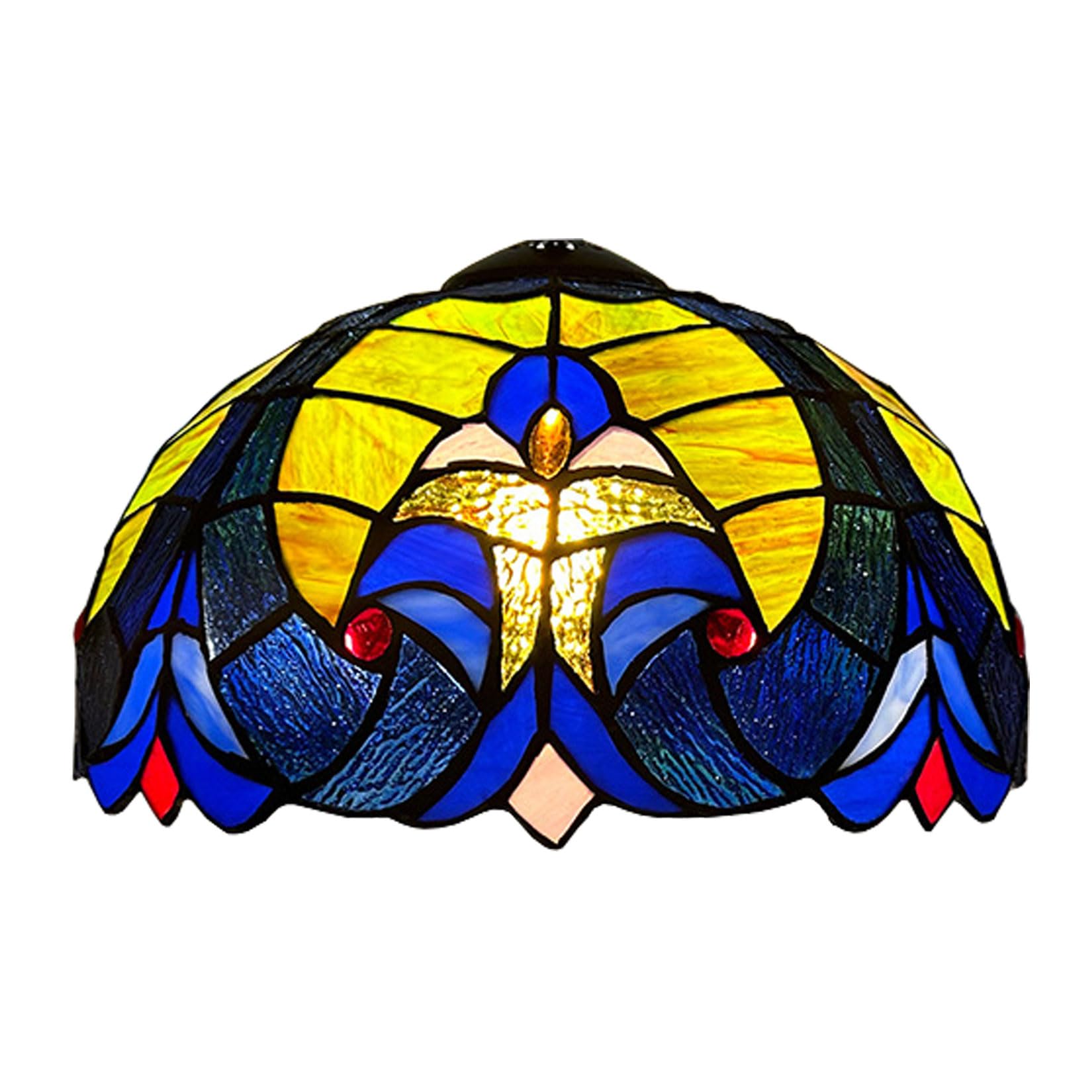 SaryEdge 12-Inch Baroque Lampshades Replacement, Tiffany Style Stained Glass Lamp Shade, Antique Traditional Art Light Cover Only for Table Lamp Pendant Light Ceiling Lamp,Beige，Blue，Blue