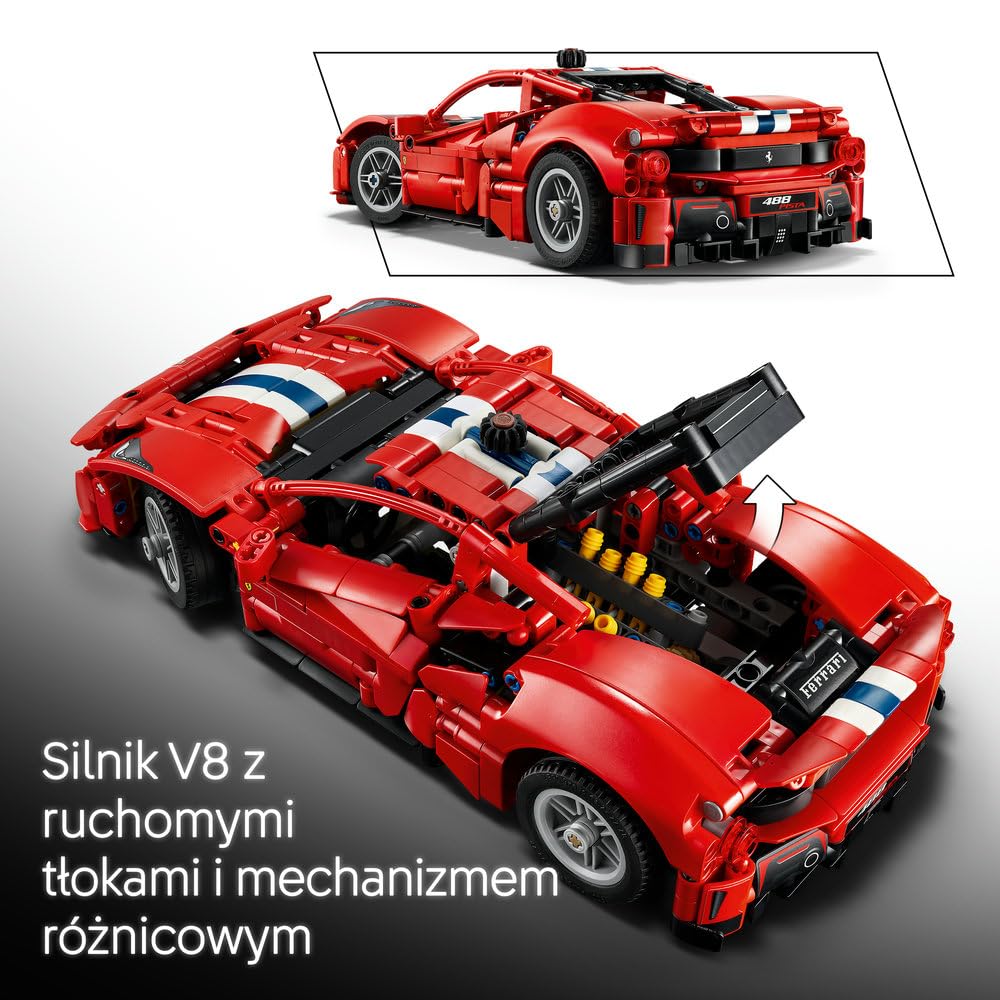 LEGO Technic Samochód Ferrari 488 Pista 42235 | Model samochodu, klocki konstrukcyjne Technic, prezent dla fana motoryzacji, zabawka dla 9-latka, 882 elementy
