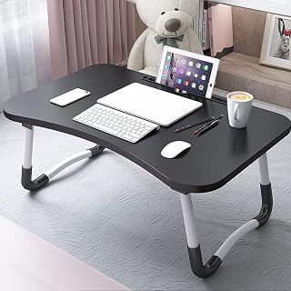 Portable Bed Desk Laptop Table Stand Foldable Desk Tray Table for Eating and Laptops Black 60x40x28cm (60x40x21cm) (Blck)
