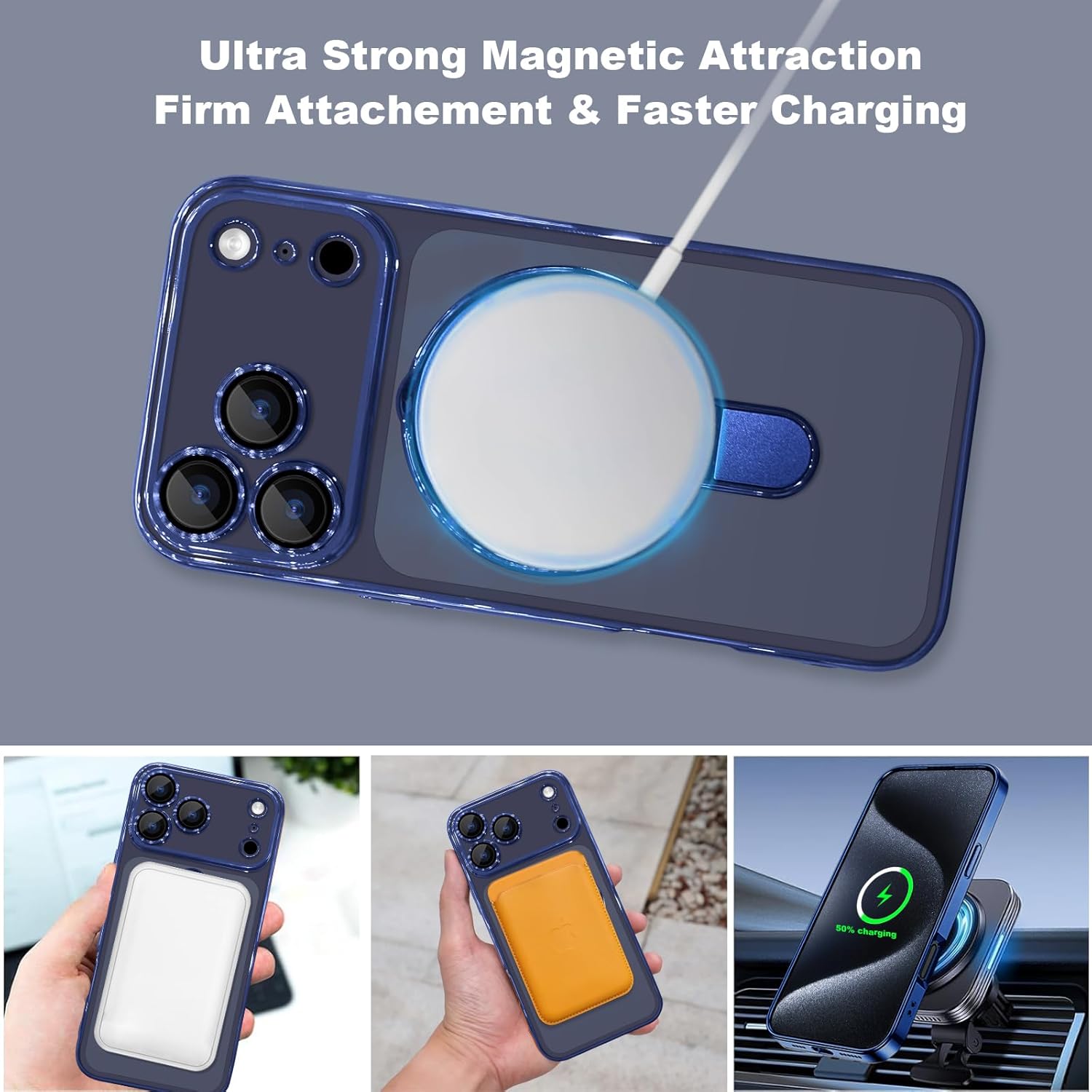 Magnetic for iPhone 17 Pro Case Clear with Stand,Full Camera Protection[Compatible with Magsafe],Case for iPhone 17 Pro 6.3",Blue - Image 8