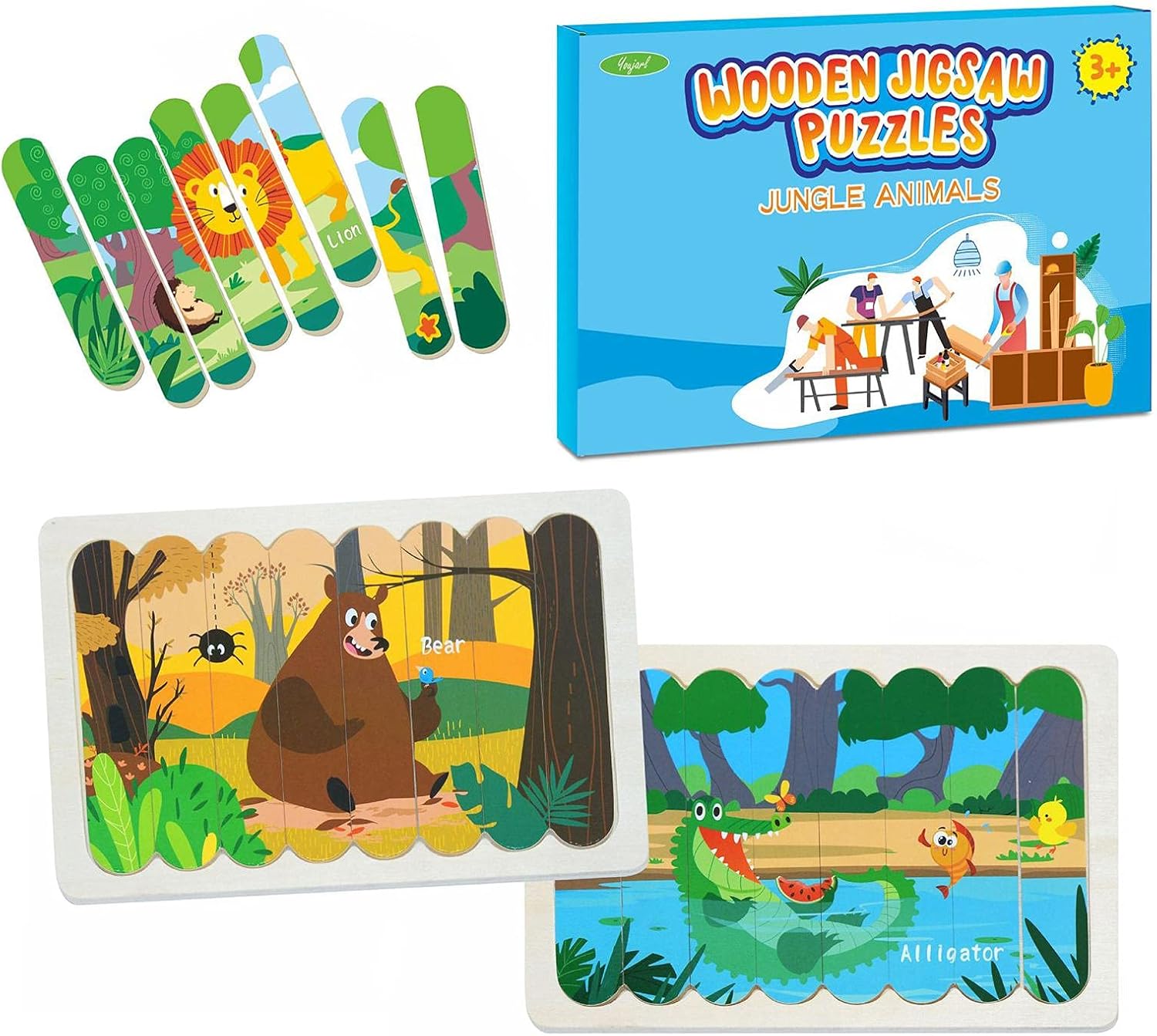 子供のためのパズル 幼児のための動物の木製パズル 40ピースのスティックを使った教育パターンパズル ユニークな動物のジグソーパズルモンテッソーリのおもちゃ 3歳以上の男の子と女の子のための就学前のおもちゃ Keytowards 注目のブランド