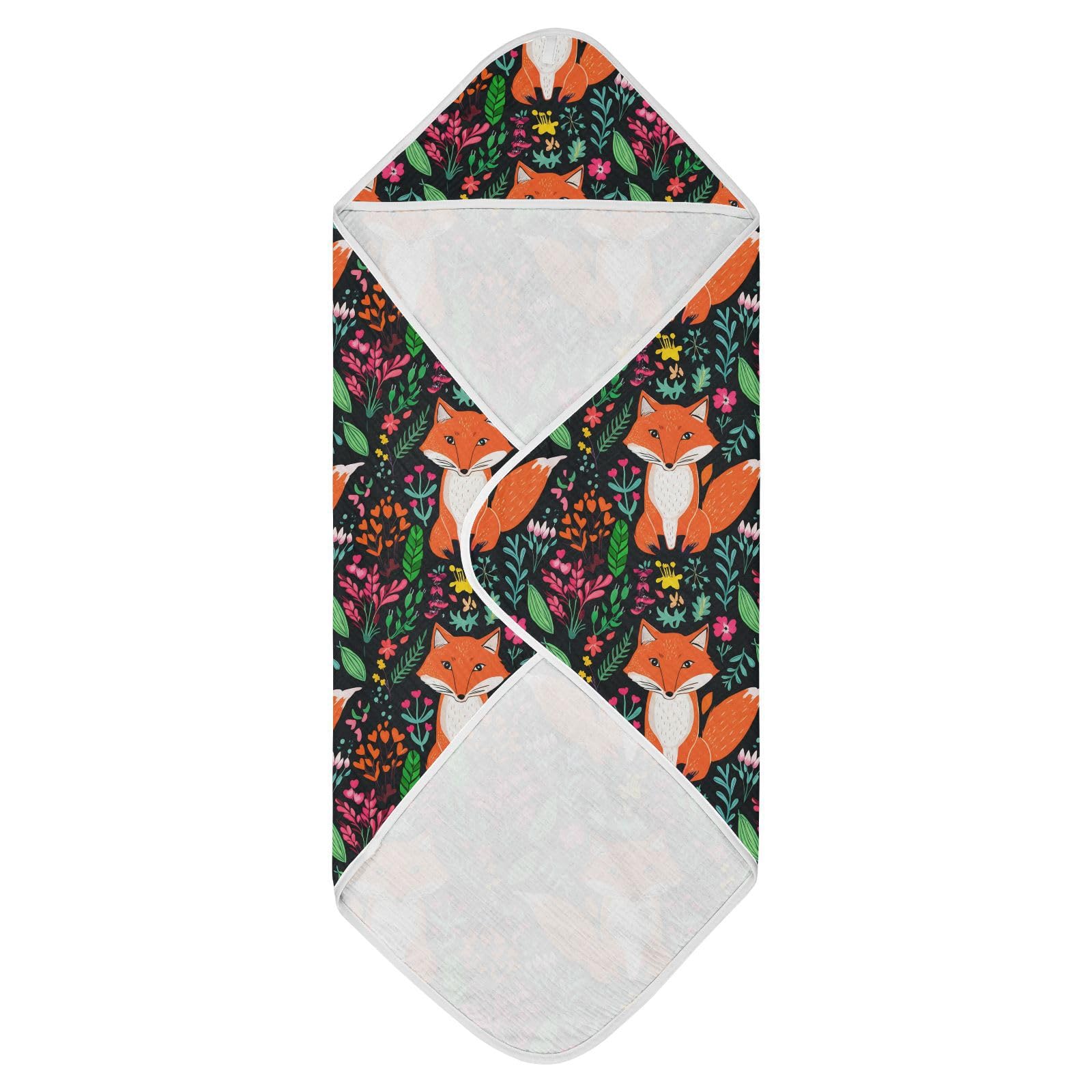 Msyxl Fox Floral Hooded Towel - Ultra Soft & Absorbent Muslin Cotton Bath Towel for Babies, Toddlers, Newborn - Boys & Girls Essential 35