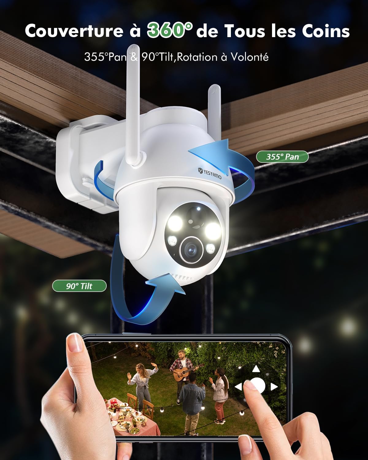Person controlling the YESYAMO camera's 360-degree PTZ function via smartphone app