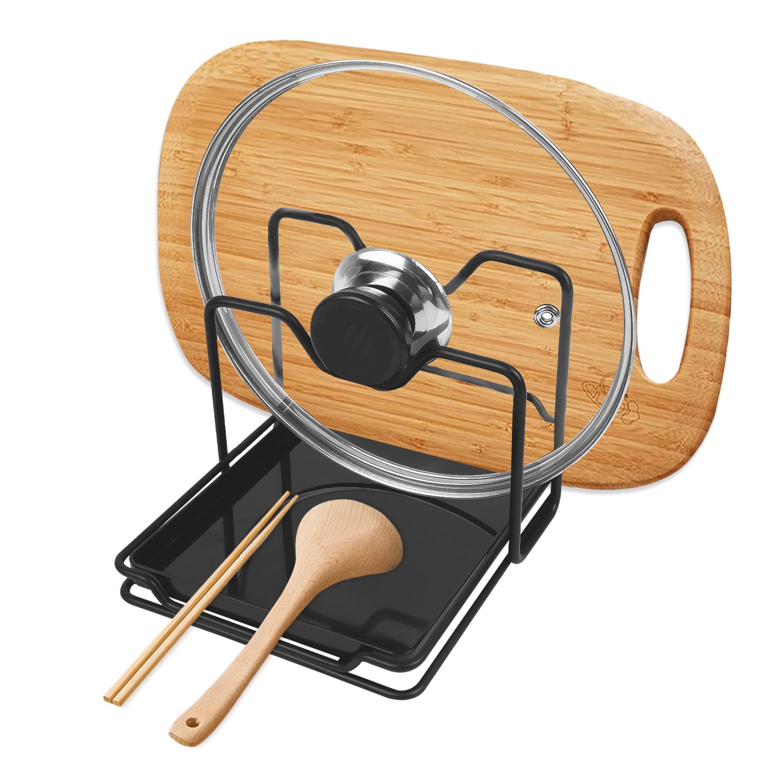 Support De Couvercle De Poêle 2 En 1 Avec Coussin D’Égouttement Amovible - Organisateur De Cuisine
