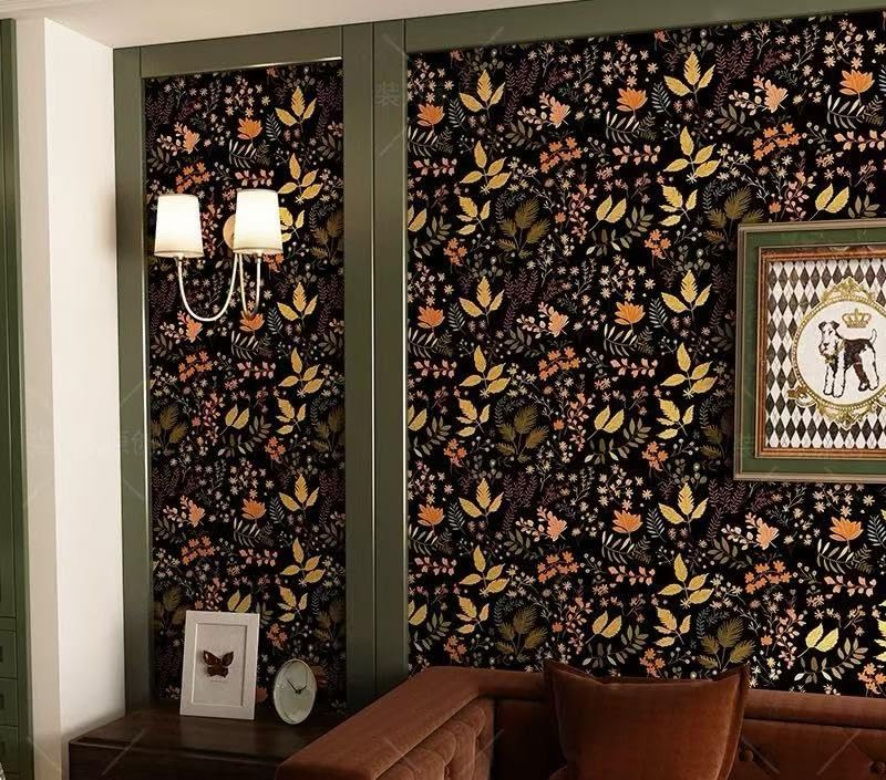 GVShoppe™ Dark Garden Floral Design Wallpaper – Self-Adhesive Waterproof Peel & Stick Wall Paper for Living Room, Bedroom, Kitchen – 45cm x 600cm Roll