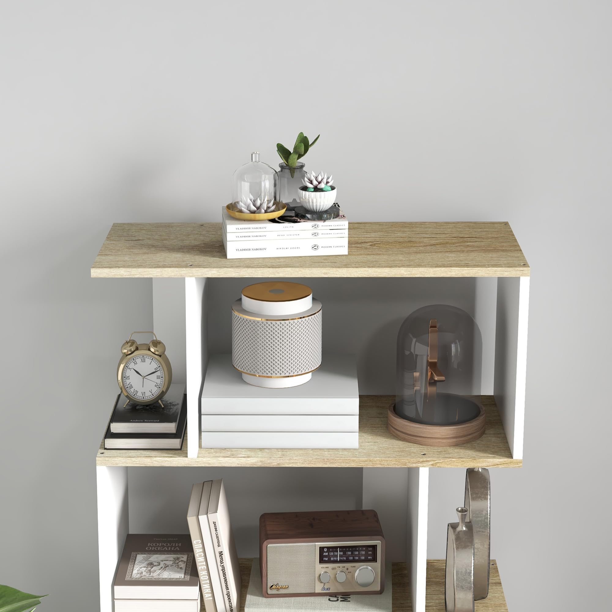 HOMCOM Estantería Librería Estilo Nórdico Librería con 5 Estantes Antivuelco Carga 25 kg para Estudio Oficina Salón 70x29,5x163 cm Roble y Blanco