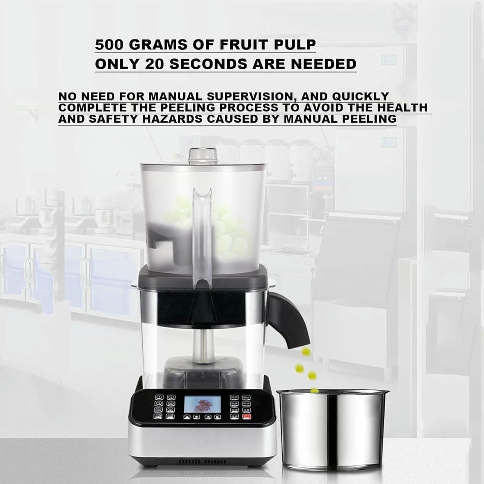 Pelador de frutas inteligente comercial de 2500 W, máquina peladora de piel de uva con rotación automática de 500 g/min, pantalla de 2,8 pulgadas y recipiente de 3 kg de capacidad, para uvas, cereza
