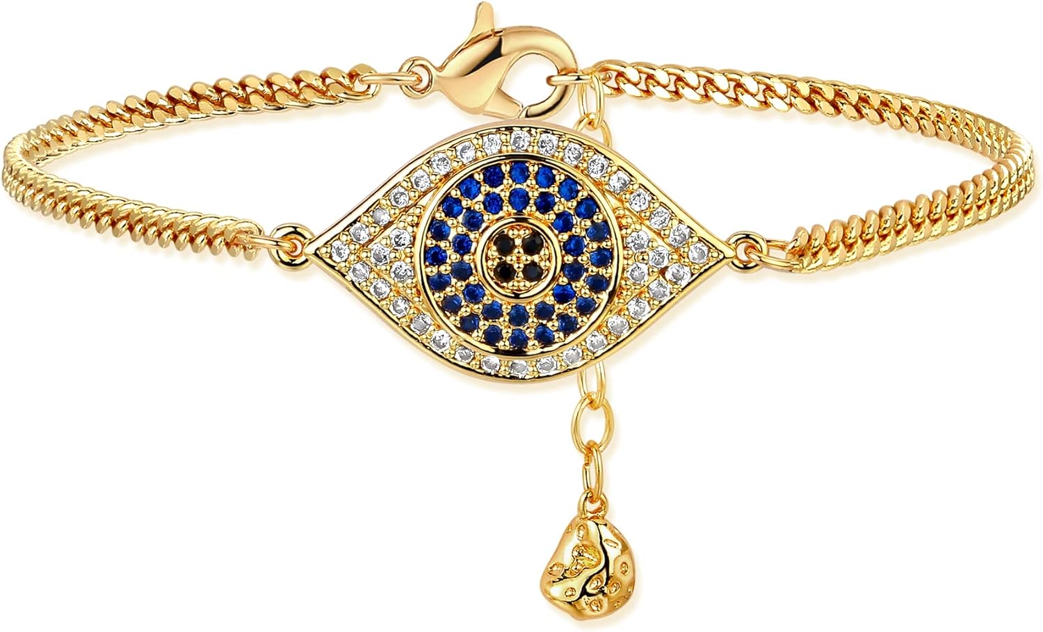 MTMY Evil Eye Bracelet for Women 14K Gold Plated Dainty Bracelets with Crystcal Adjustable Chain Cute Eye Bracelet Gold Jewelry for Her