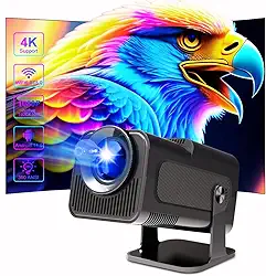 Projetor Mini 4K Portátil Smart Android HD Wifi Bluetooth LED 1080p Full TV 110V/220V com HDMI 12,000 Lumens Led com 4D/4P e Auto de Correccao, 180° Giratorio, Zoom Eletronico