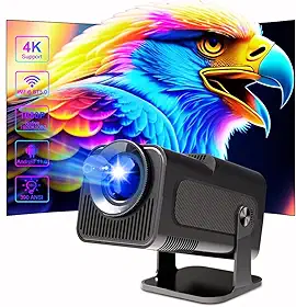 Projetor Mini 4K Portátil Smart Android HD Wifi Bluetooth LED 1080p Full TV 110V/220V com HDMI 12,000 Lumens Led com 4D/4P e Auto de Correccao, 180° Giratorio, Zoom Eletronico