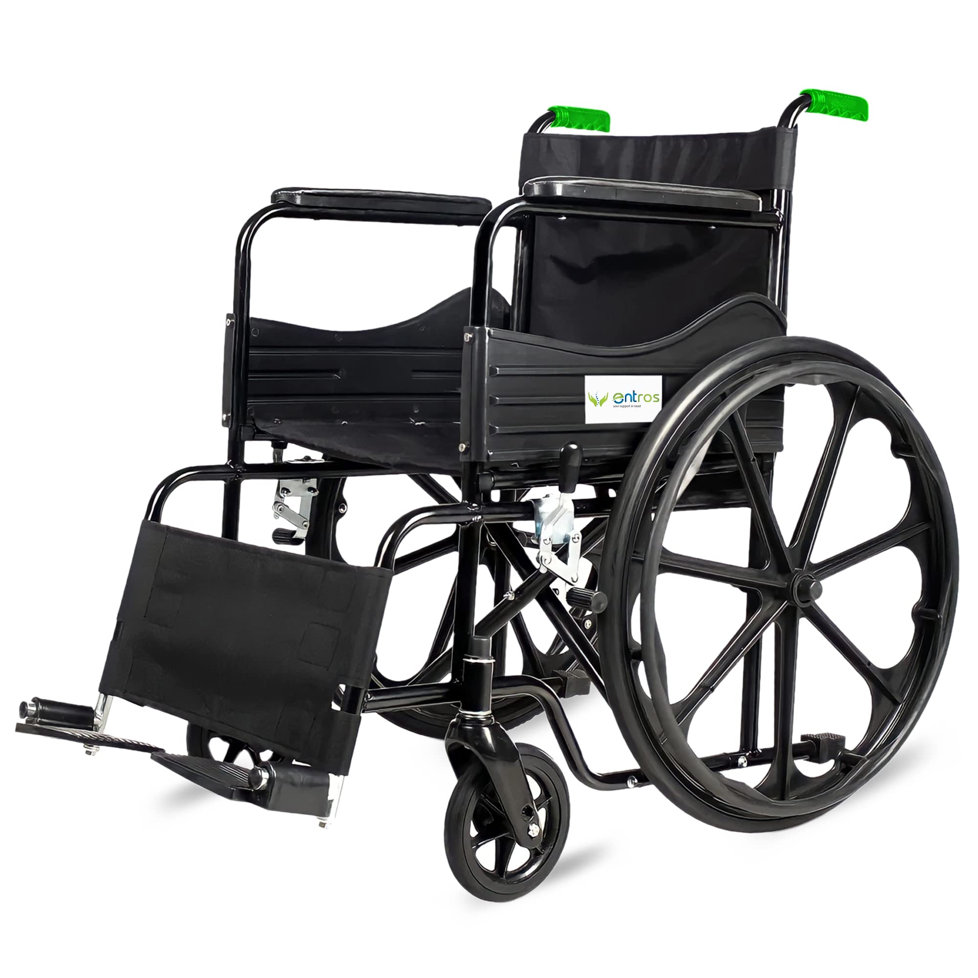 Entros Lightweight & Foldable Wheelchair | Manual Wheelchair with Swing-Away Footrests & Comfortable Upholstery Seat, Black | Ideal For Old People & Patient, 875G-image-34
