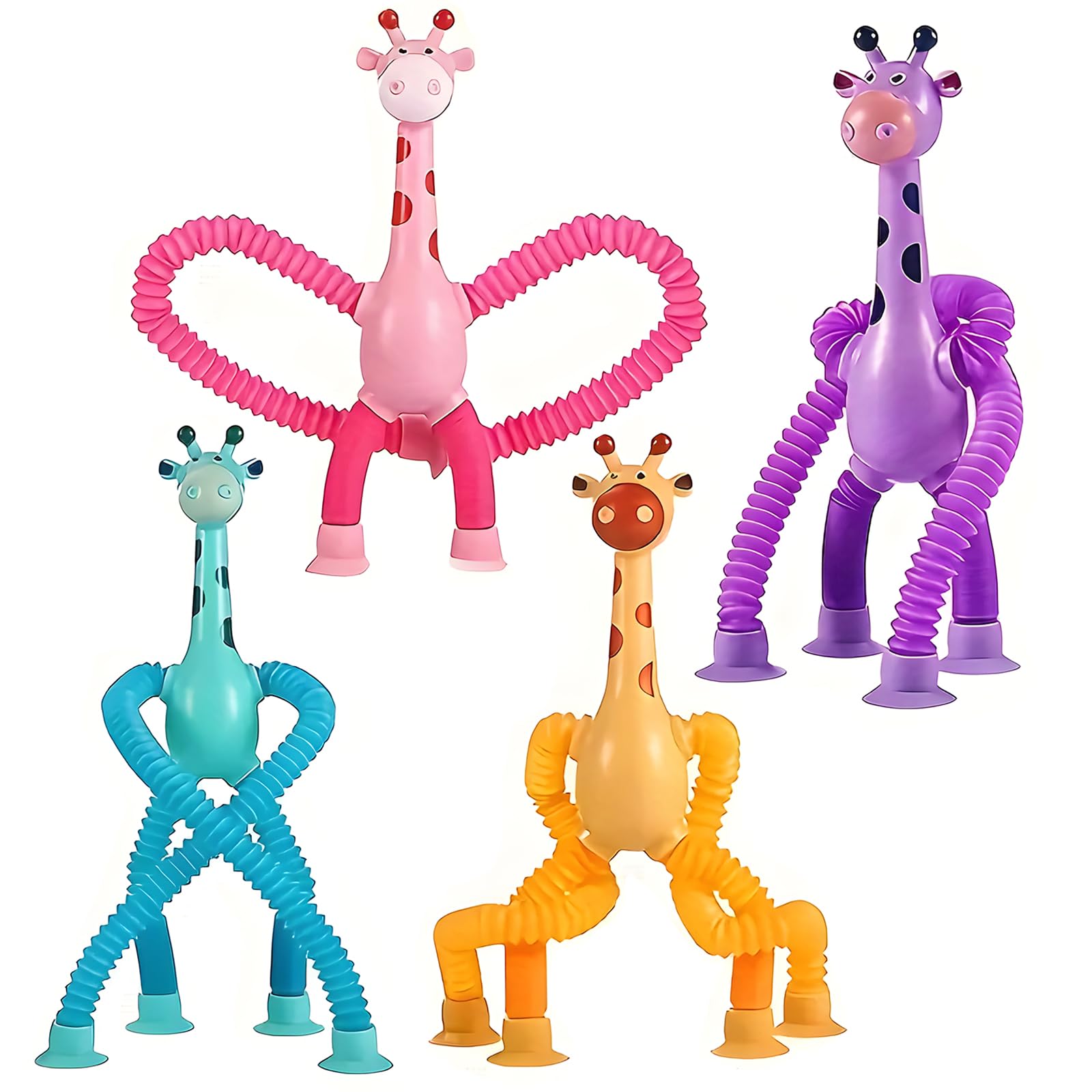 4 Pcs Telescopic Suction Cup Robot Toy, Novel Kids Suction Cup Toys, Pop Tubes Sensory Toys for Kids, Funny Pop Tubes Fidget Toy for Kids, Decompress Educational Sensory Toys for Kids (colorful-B)