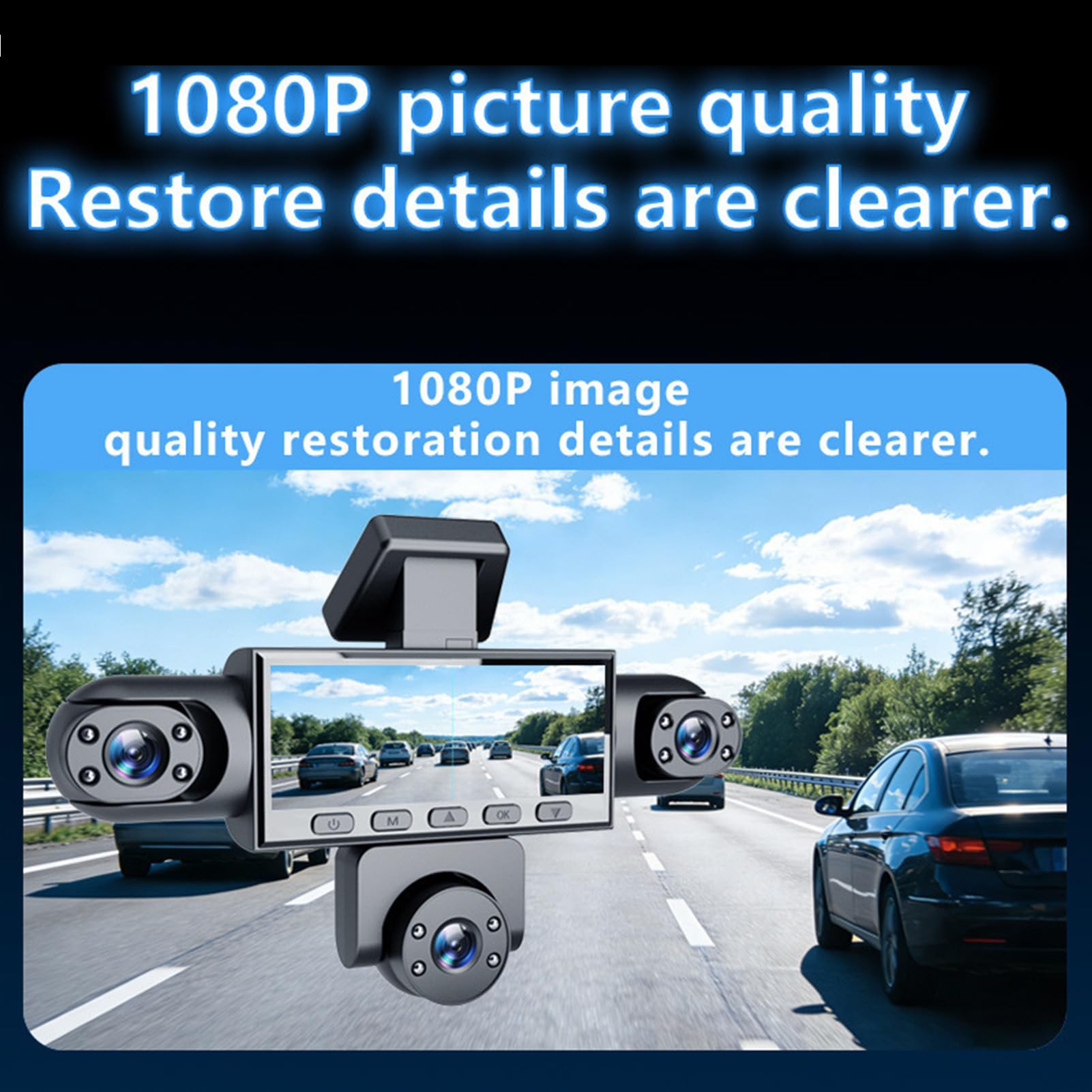 Dash Cam a 5 Canali per Auto, Grandangolo 140° 1080P | Visione Notturna, Display da 3,16 Pollici, Registrazione in Loop, Dashcam Anteriore Posteriore e Sinistra Destra Interna