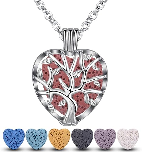 Miniatura 8 de INFUSEU Collares de aromaterapia Difusor de aceites esenciales para mujer, 7 piedras de lava de rocas, cadena de 24 pulgadas, regalos espirituales