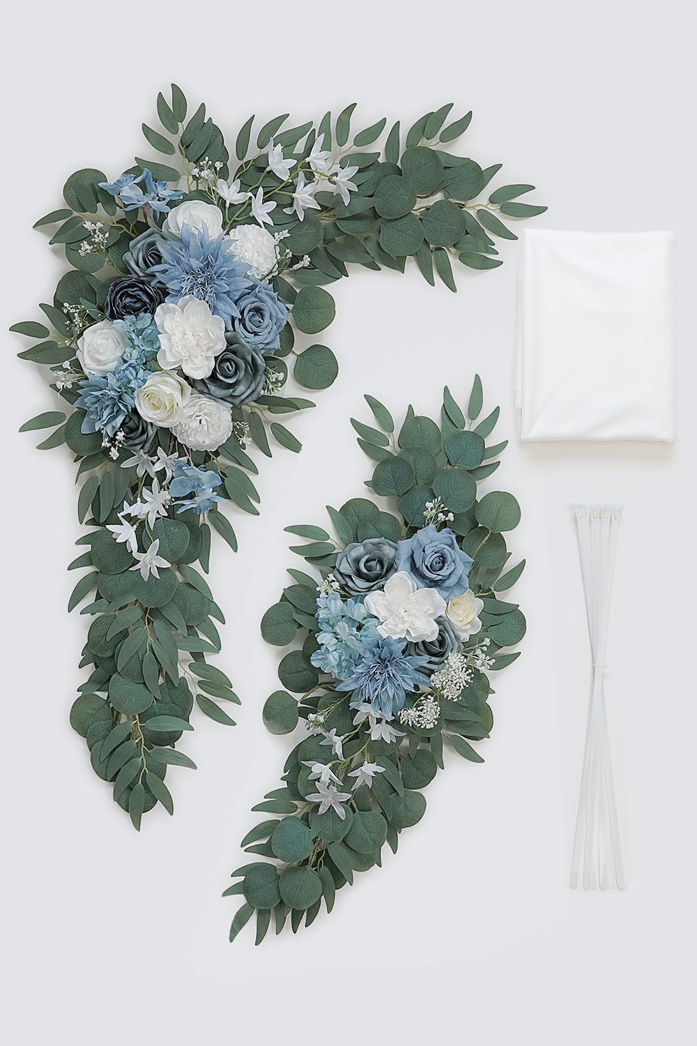 Olalaka Hellblaues künstliches Hochzeitsbogen-Set (3 Stück) mit 7,8 m weißem glänzendem Bogen Drapierstoff für DIY Hochzeit Party Zeremonie Empfang Hintergrund Blumendekoration